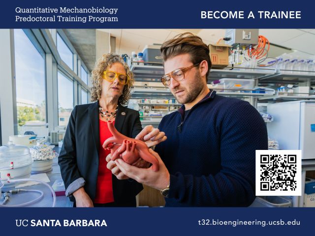Image of Beth Pruitt and Orlando Chirikian and QR Code to apply to T32
