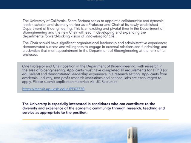 Bioengineering Department Chair Search